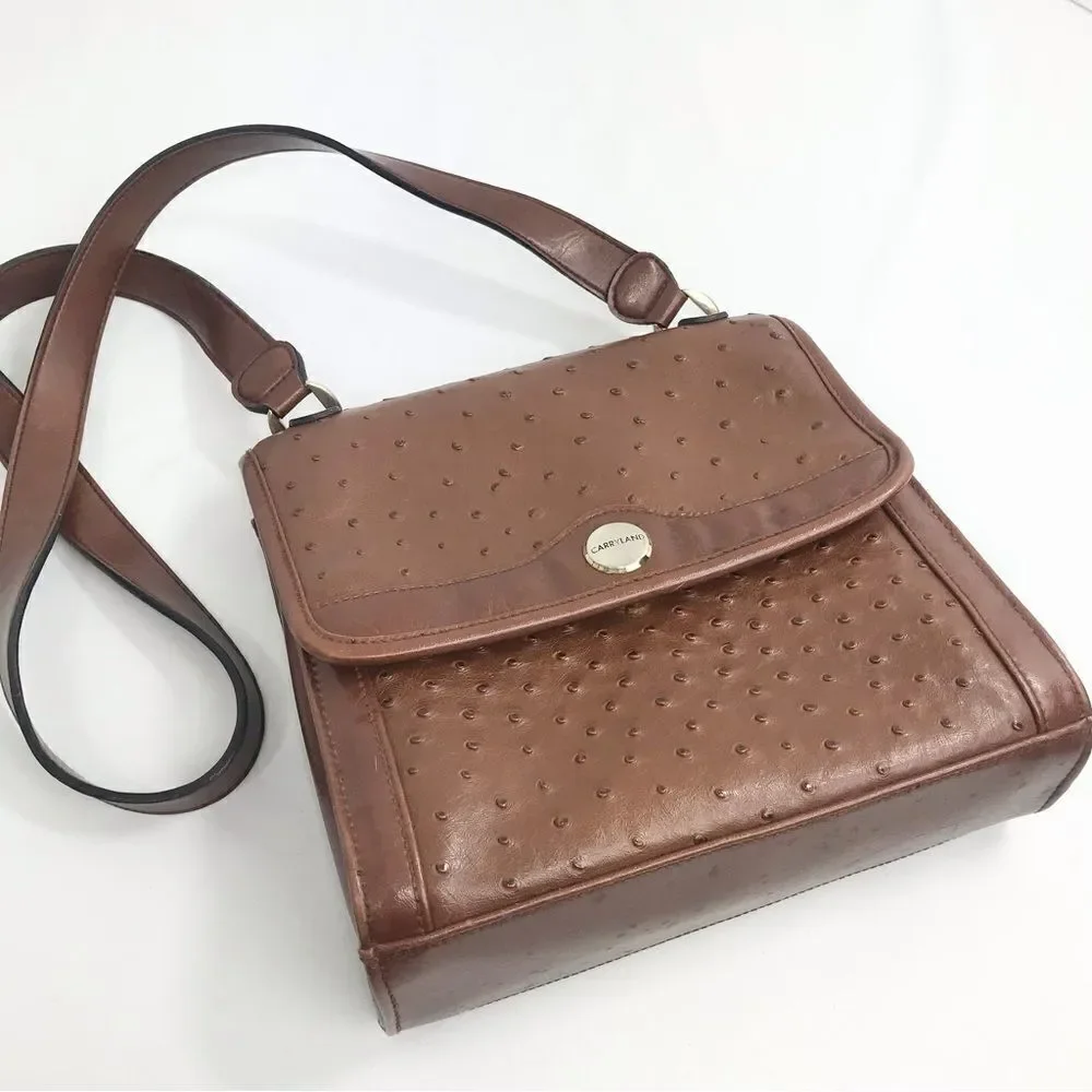 Carryland Brown Faux Ostrich Leather Flap Closure Retro Classic Shoulder Bag